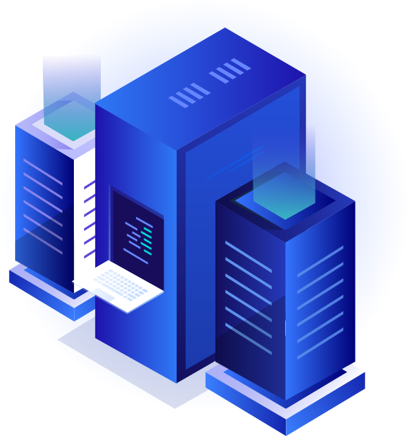 Powerful server and platform isometric illustration